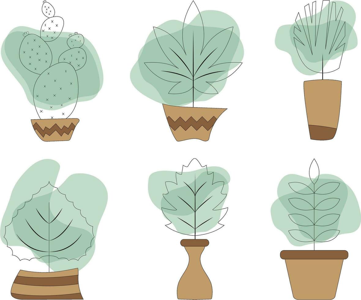 Set of different potted plants. Vector illustration in flat style.