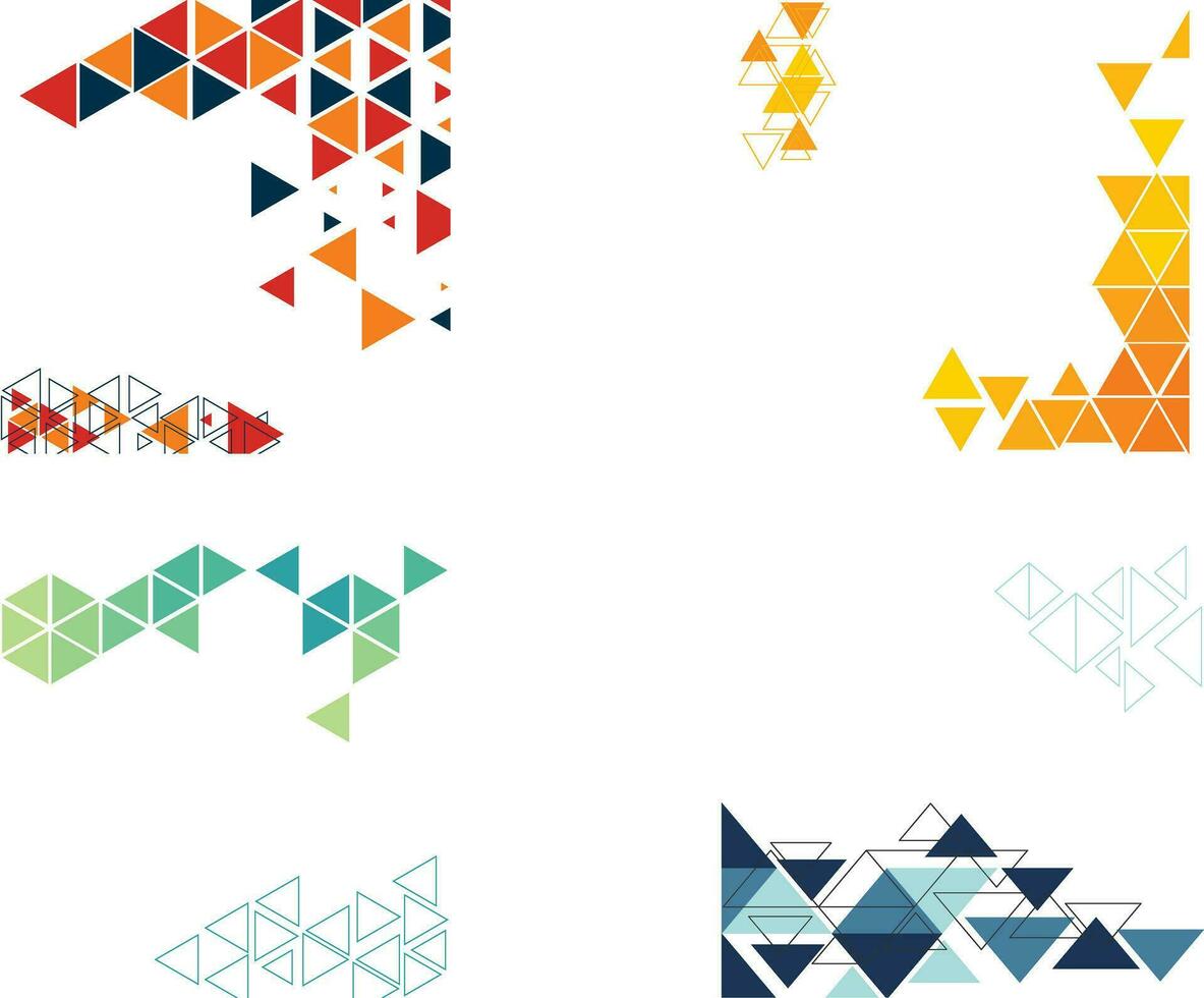 conjunto de resumen geométrico iconos vistoso triangulos y cifras. vector ilustración