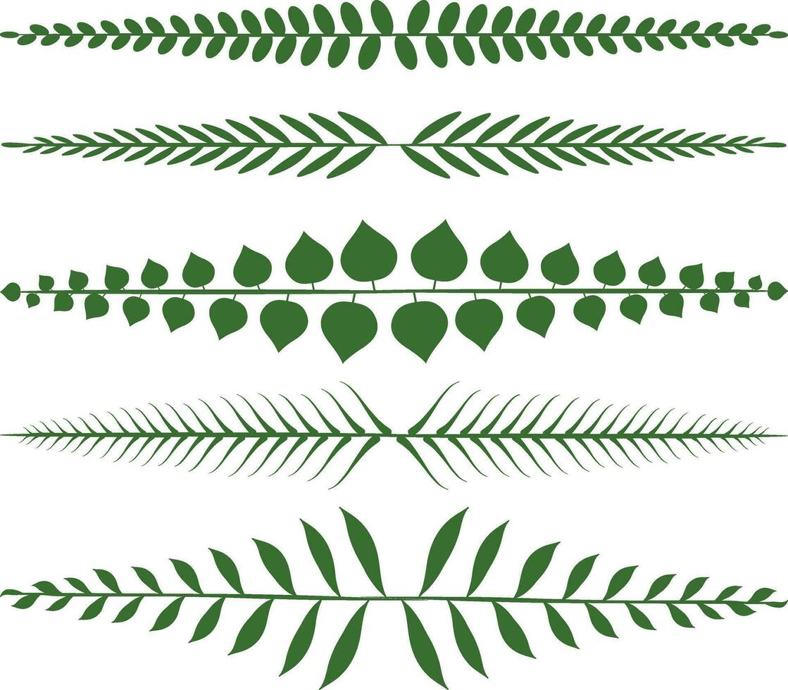 Green leaves and branches set. Vector illustration isolated on white background.