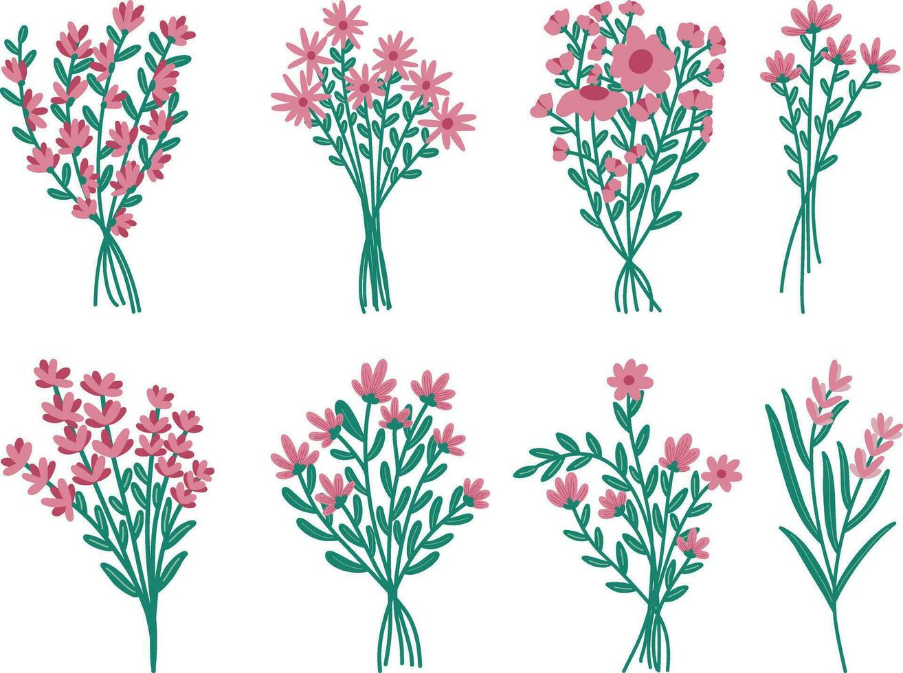 set of flowers. Set of bouquets of wildflowers. Vector illustration.