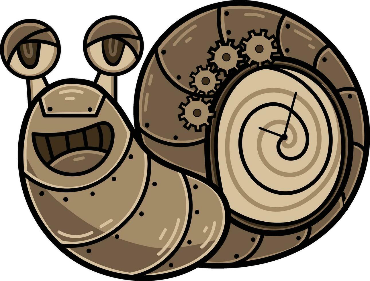 Cartoon snail with gears and cogwheels. Vector illustration.
