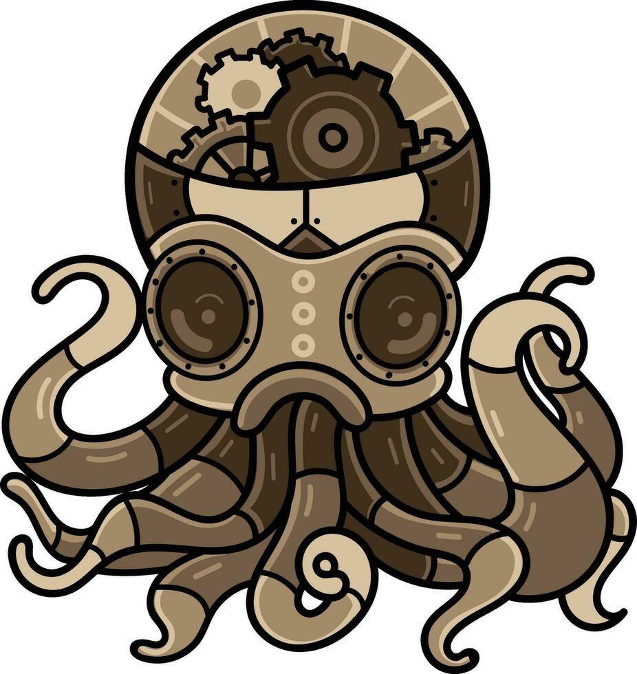 Octopus with gears and cogwheels. Vector illustration on white background.