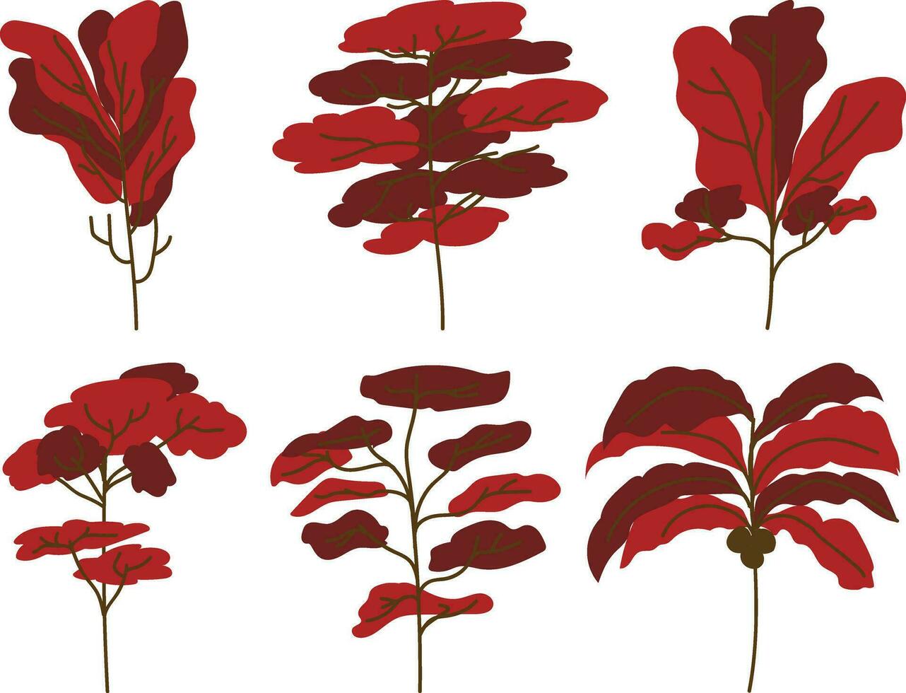 Set of red leaves isolated on a white background. Vector illustration.