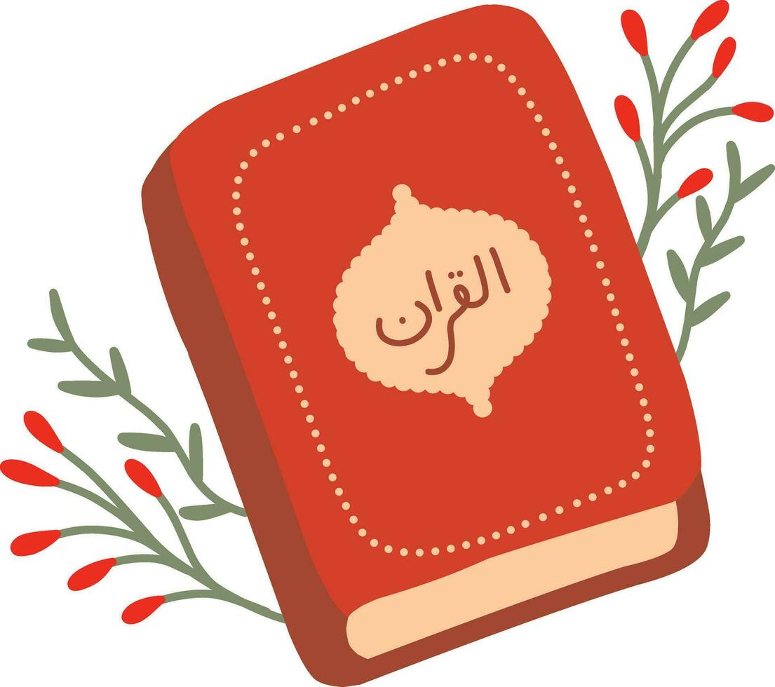 Vector illustration of a red islamic quran book with  a branch.