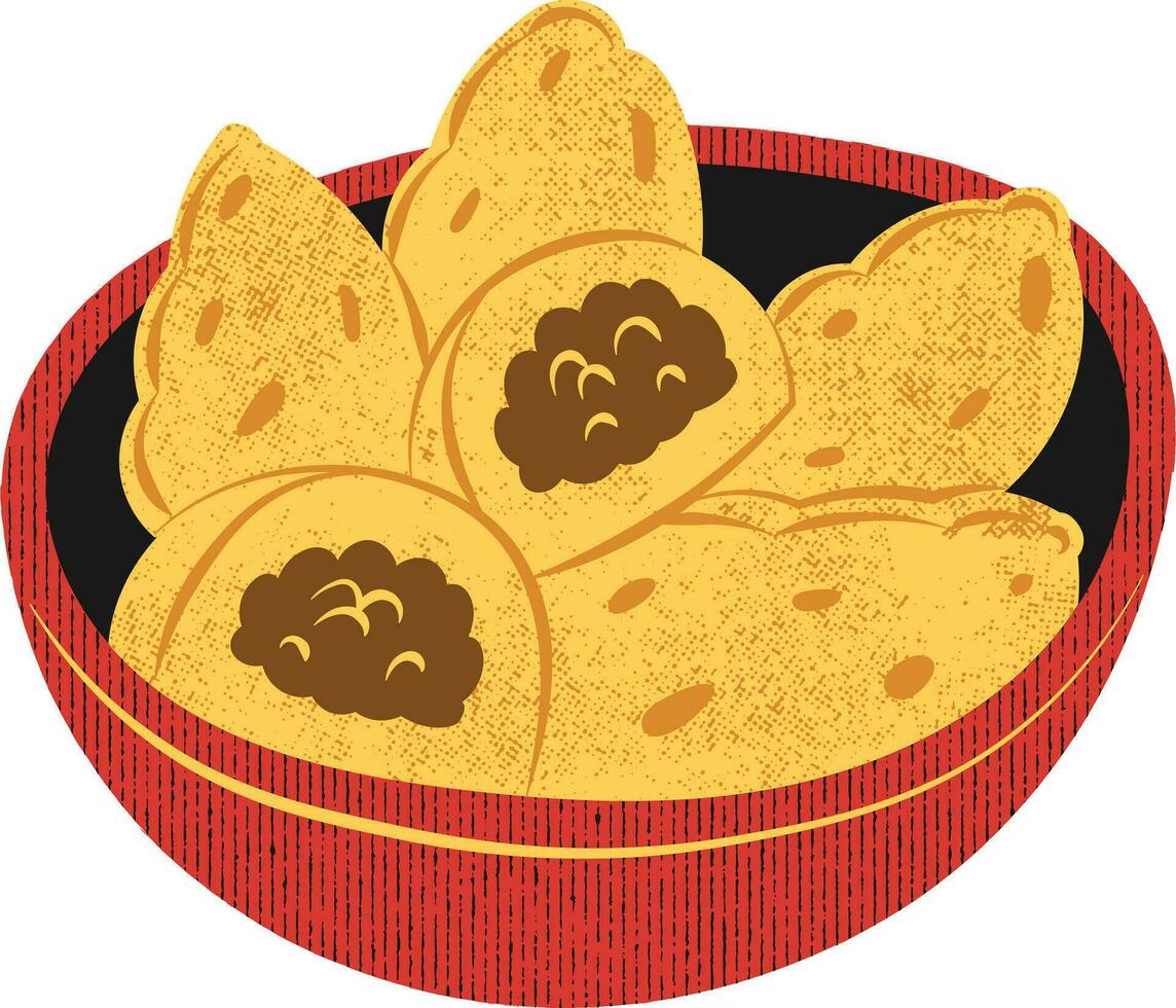 Illustration of fried dumplings in a bowl on a white background vector