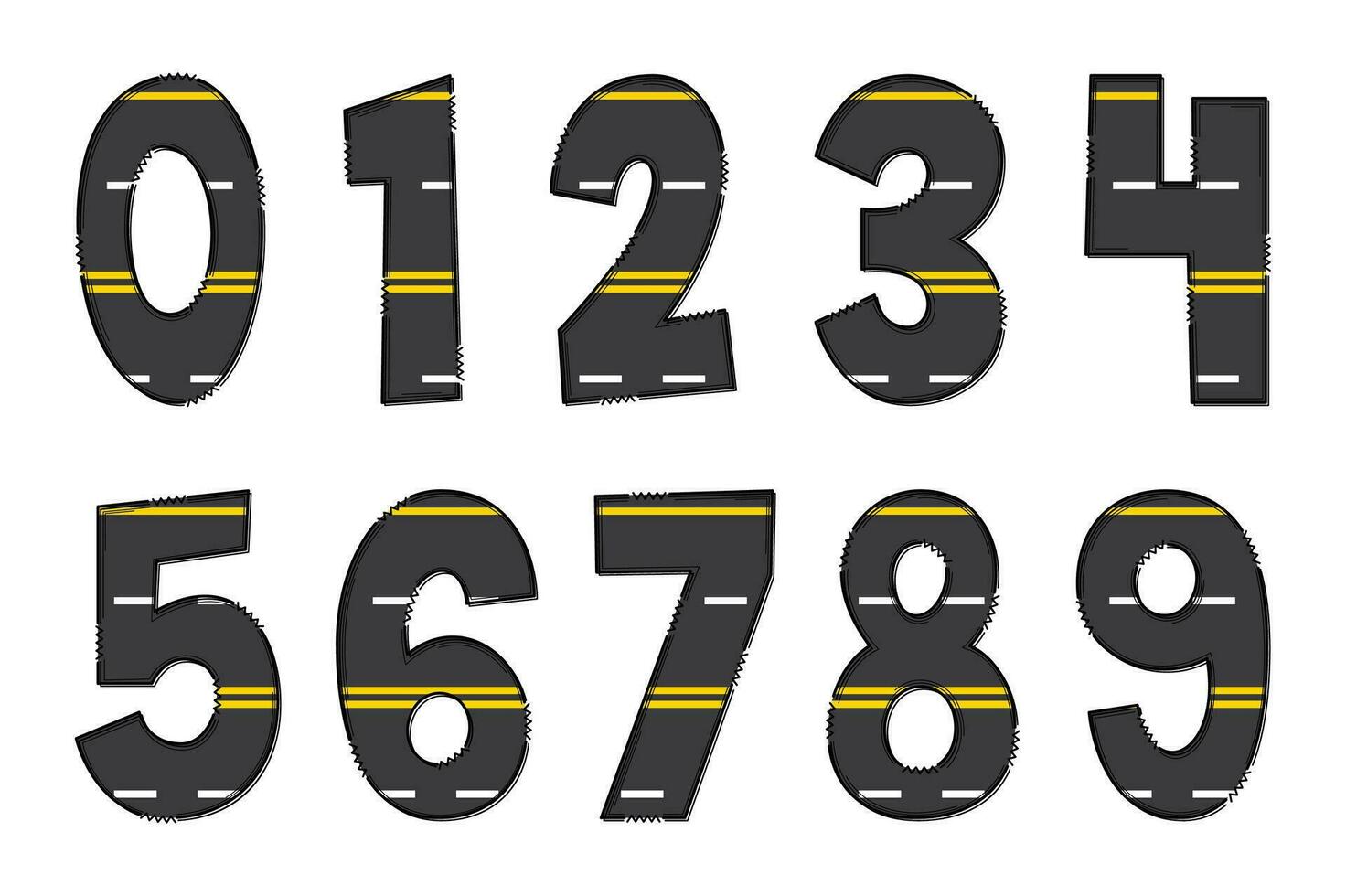 Handcrafted Straight Asphalt Numbers. Color Creative Art Typographic Design vector