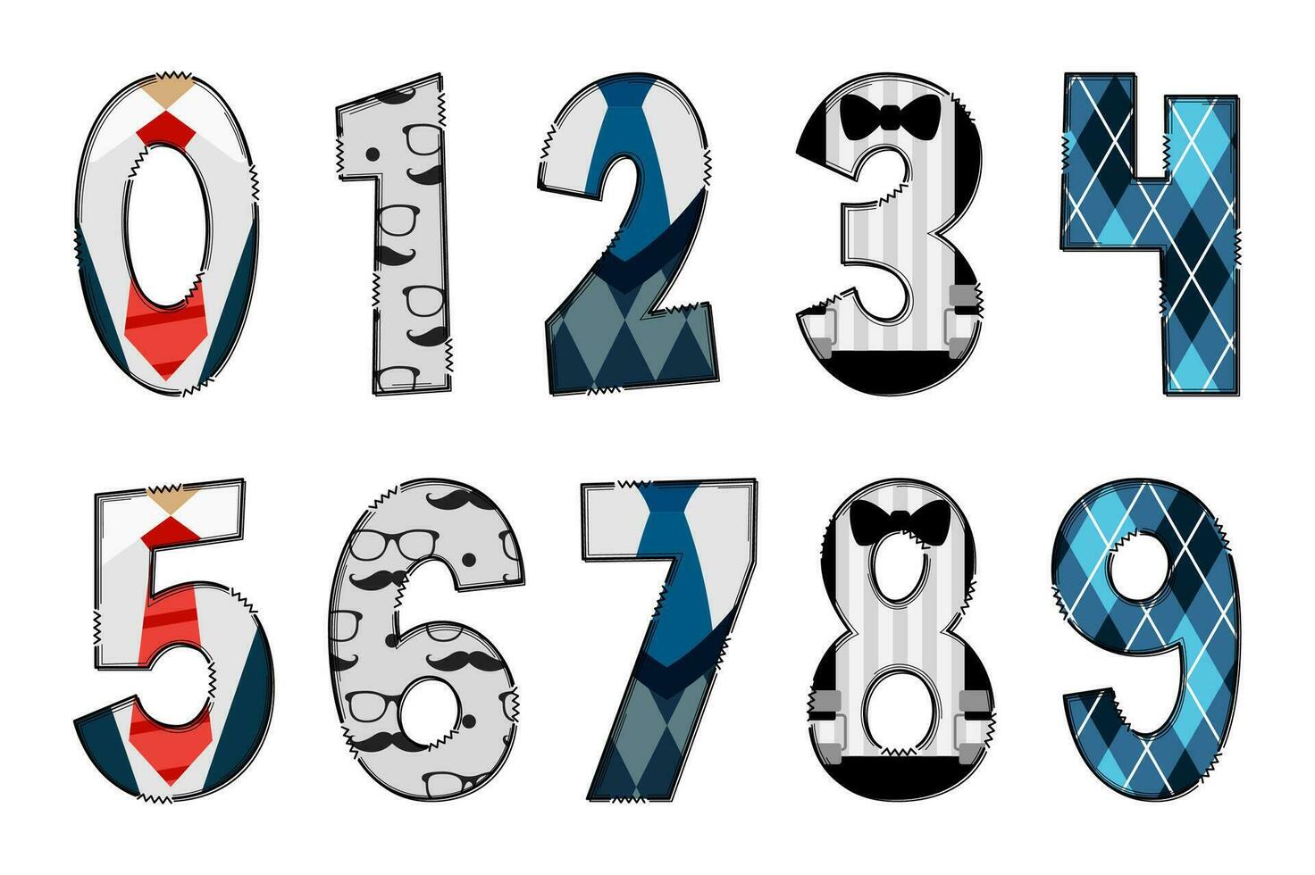 Handcrafted Father's Day Numbers. Color Creative Art Typographic Design vector
