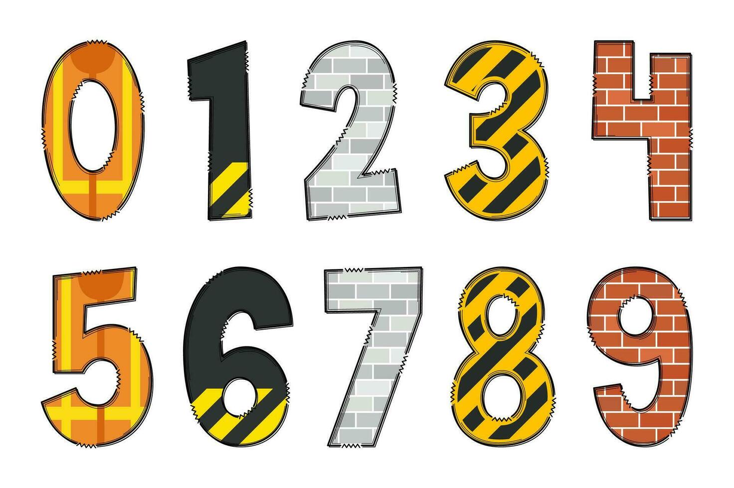 Handcrafted Construction Numbers. Color Creative Art Typographic Design