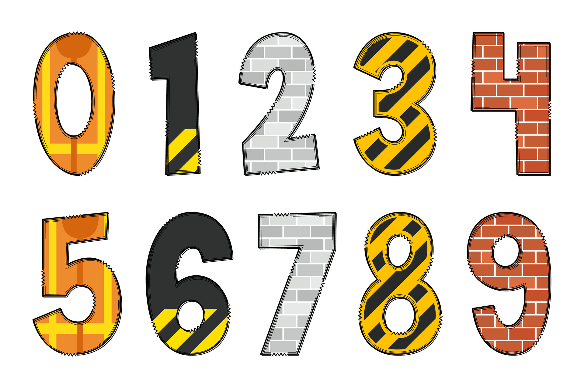 Handcrafted Construction Numbers. Color Creative Art Typographic Design 25784797 Vector Art at