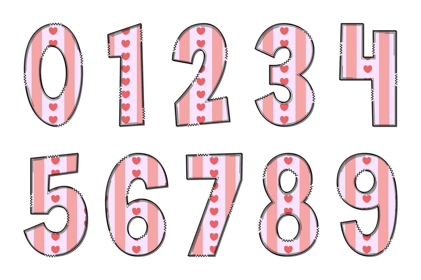 Handcrafted Simple Love Numbers. Color Creative Art Typographic Design vector