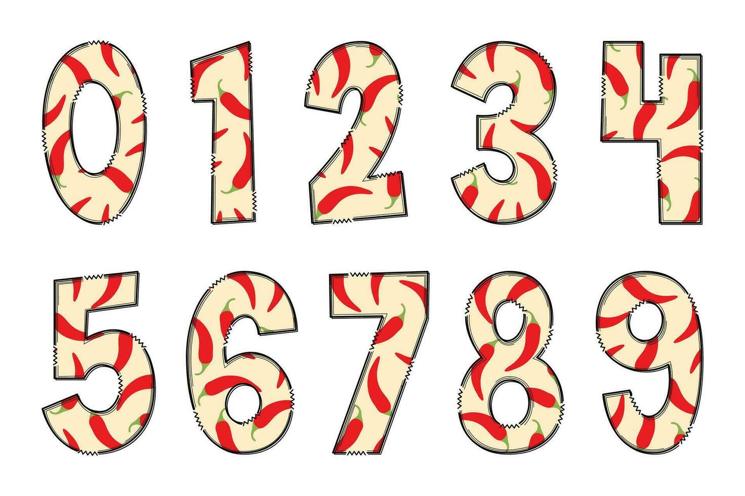 Adorable Handcrafted Chili Pepper Number Set vector