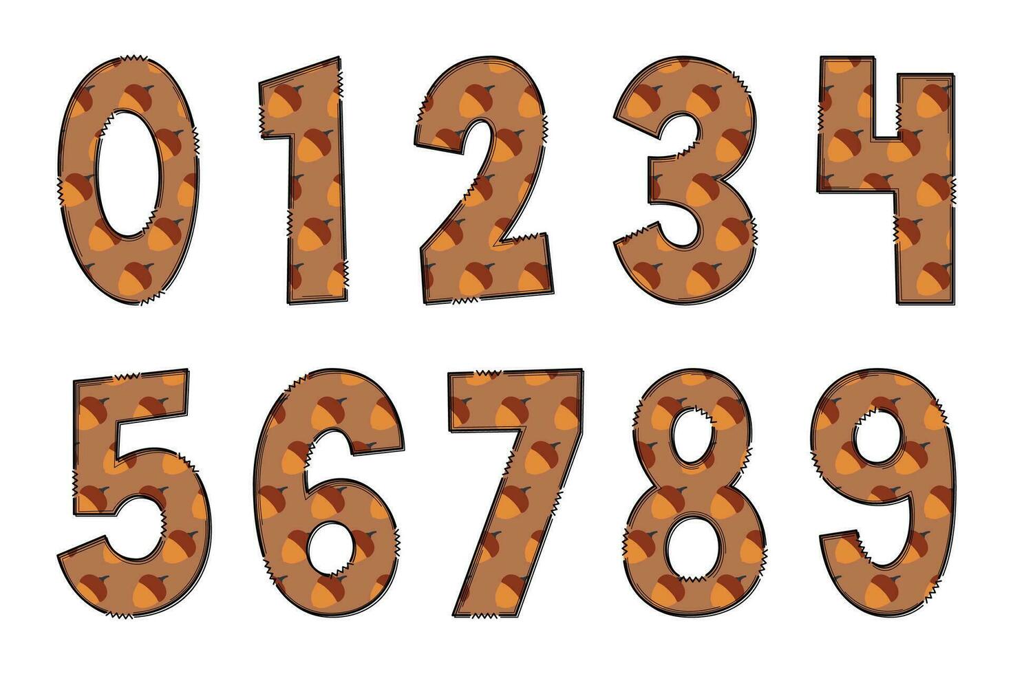 Adorable Handcrafted Acorn Number Set vector
