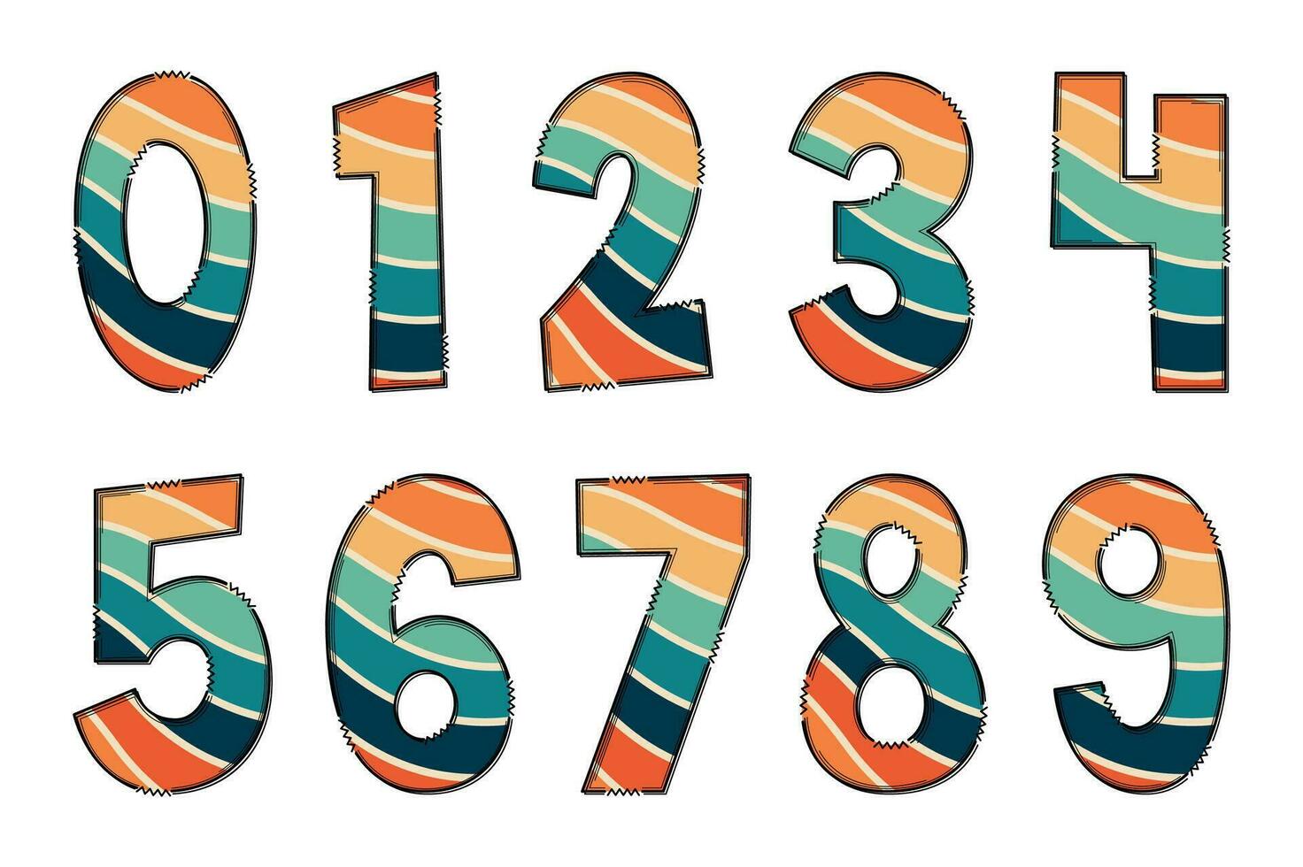 Adorable Handcrafted Retro Line Number Set vector