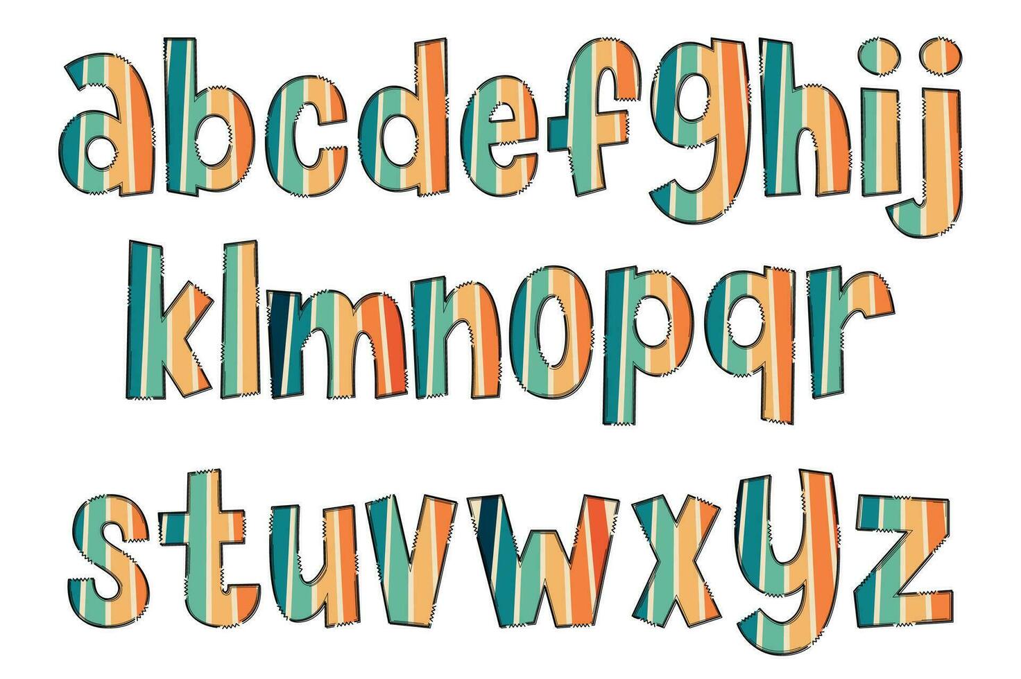 Adorable Handcrafted Groovy Rainbow Font Set vector