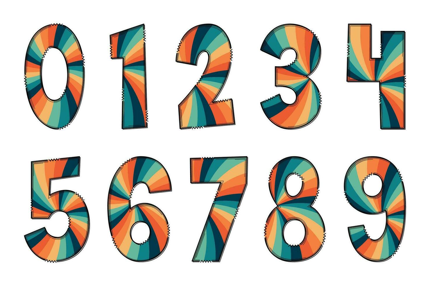 Adorable Handcrafted Groovy Hippie Number Set vector