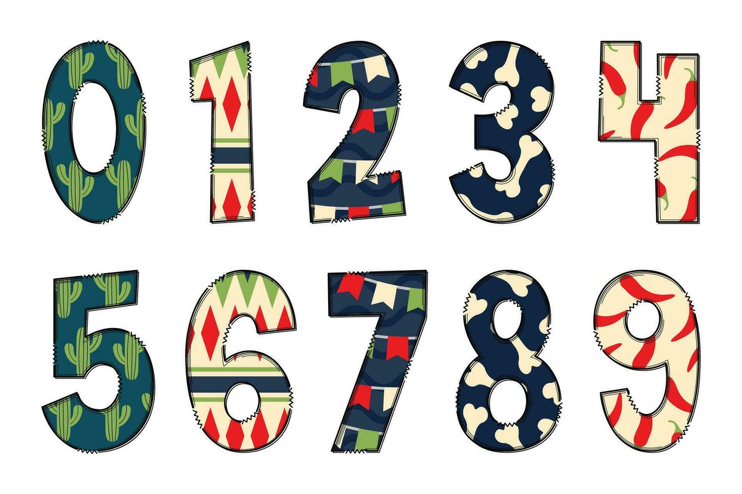 Adorable Handcrafted Mexican Holiday Number Set vector