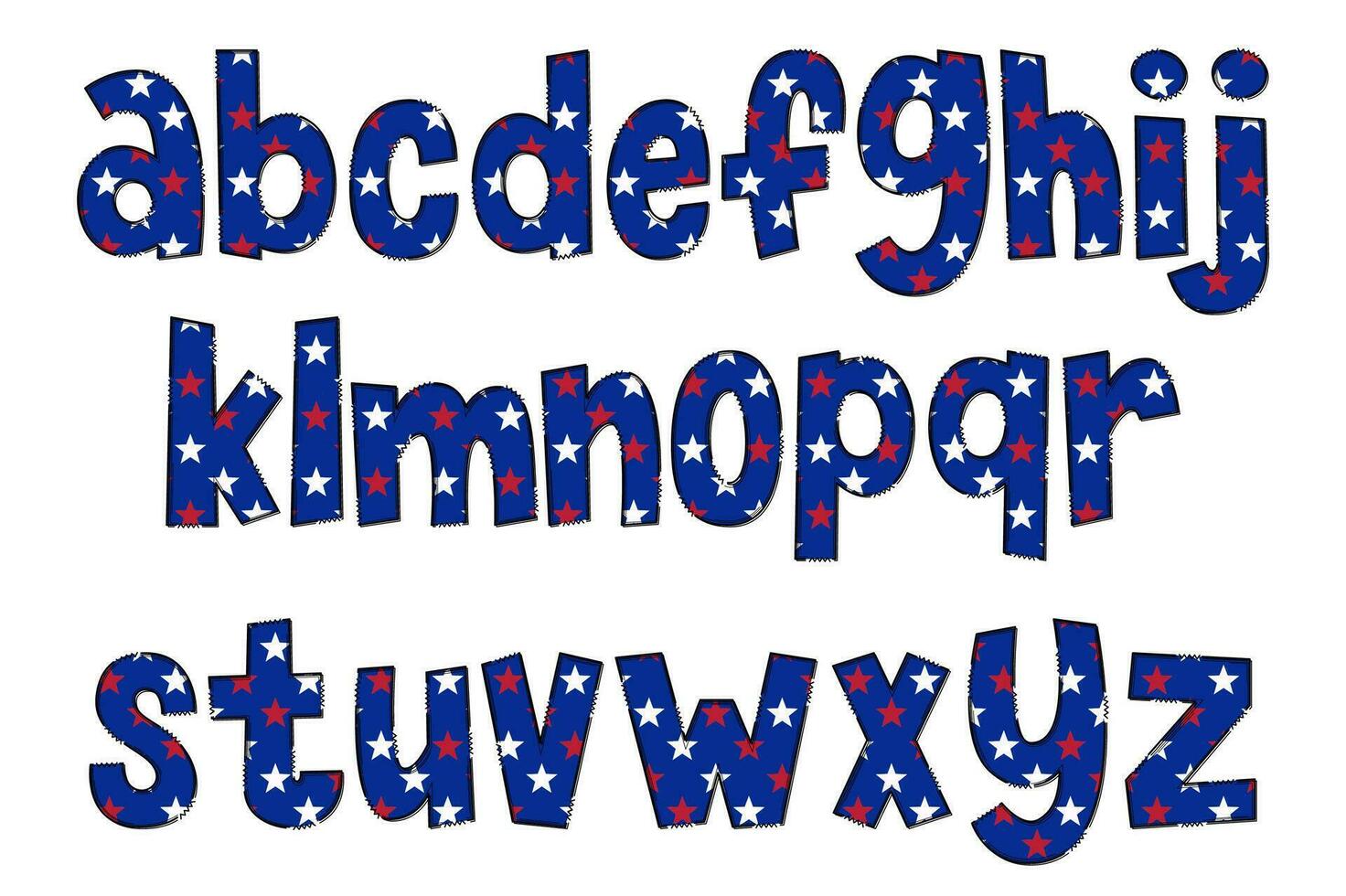 Adorable Handcrafted American Flag Font Set vector