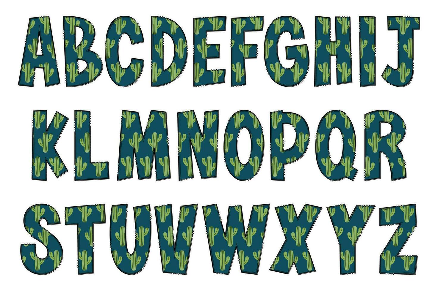 Adorable Handcrafted Cactus Font Set vector