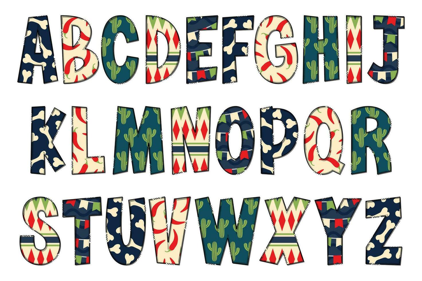 Adorable Handcrafted Mexican Holiday Font Set vector