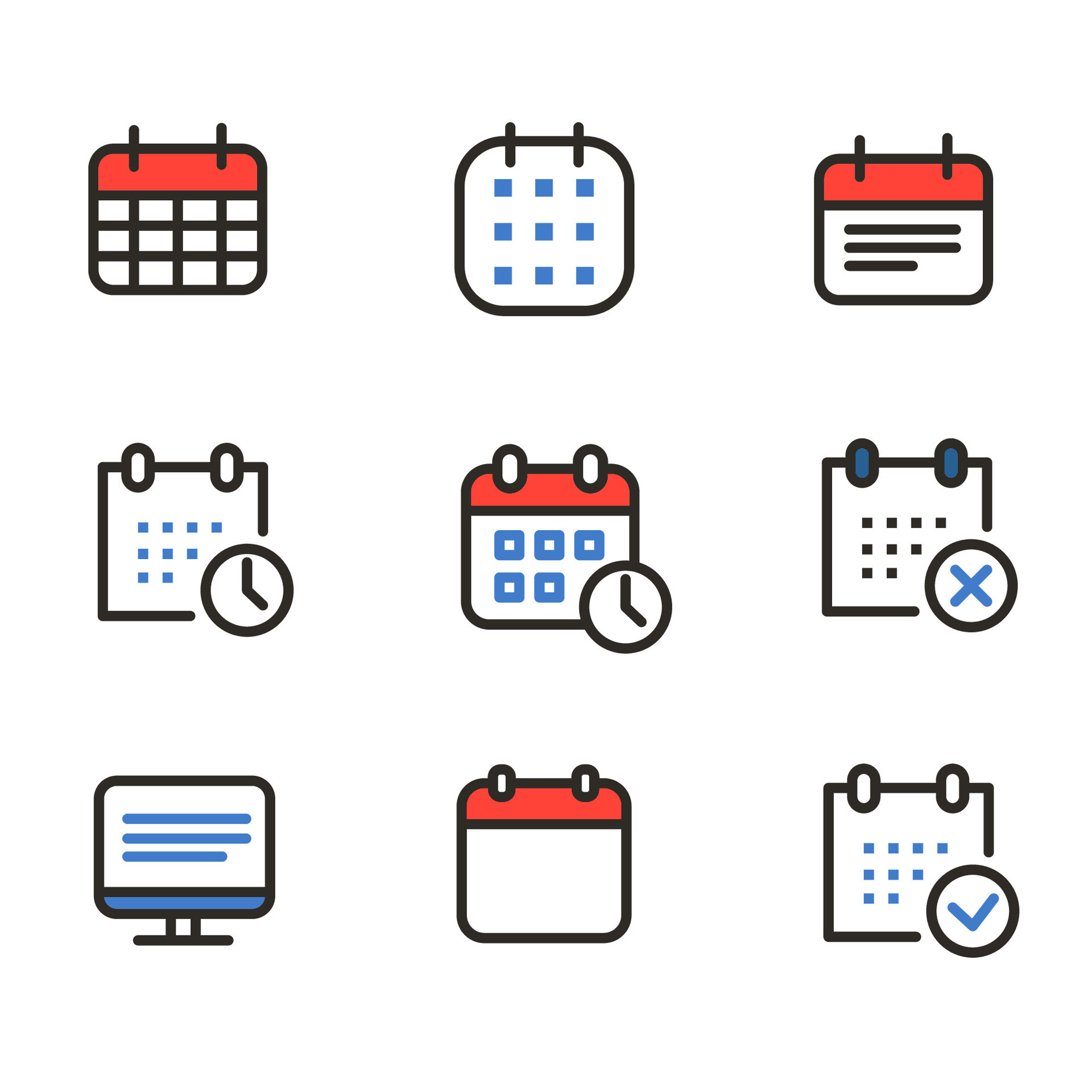 set calendar time date icon flat 25785001 Vector Art at Vecteezy