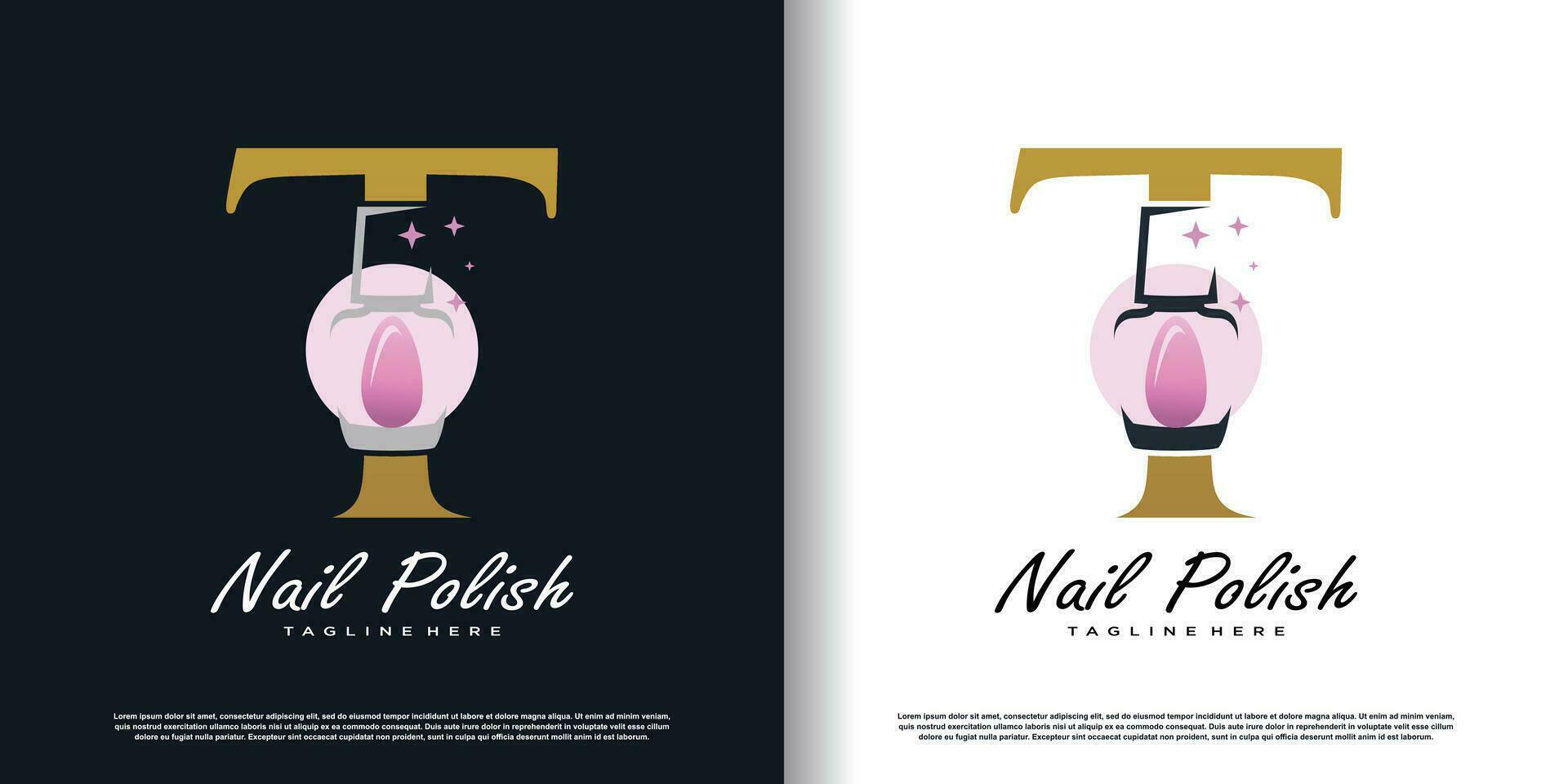 initial letter T logo design template with nail polish icon and creative concept premium vector