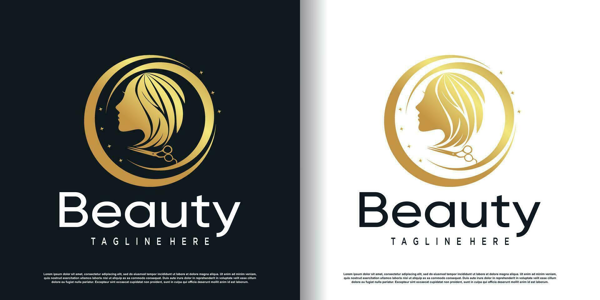 hair cut logo design vector for fashion with creative concept premium vector