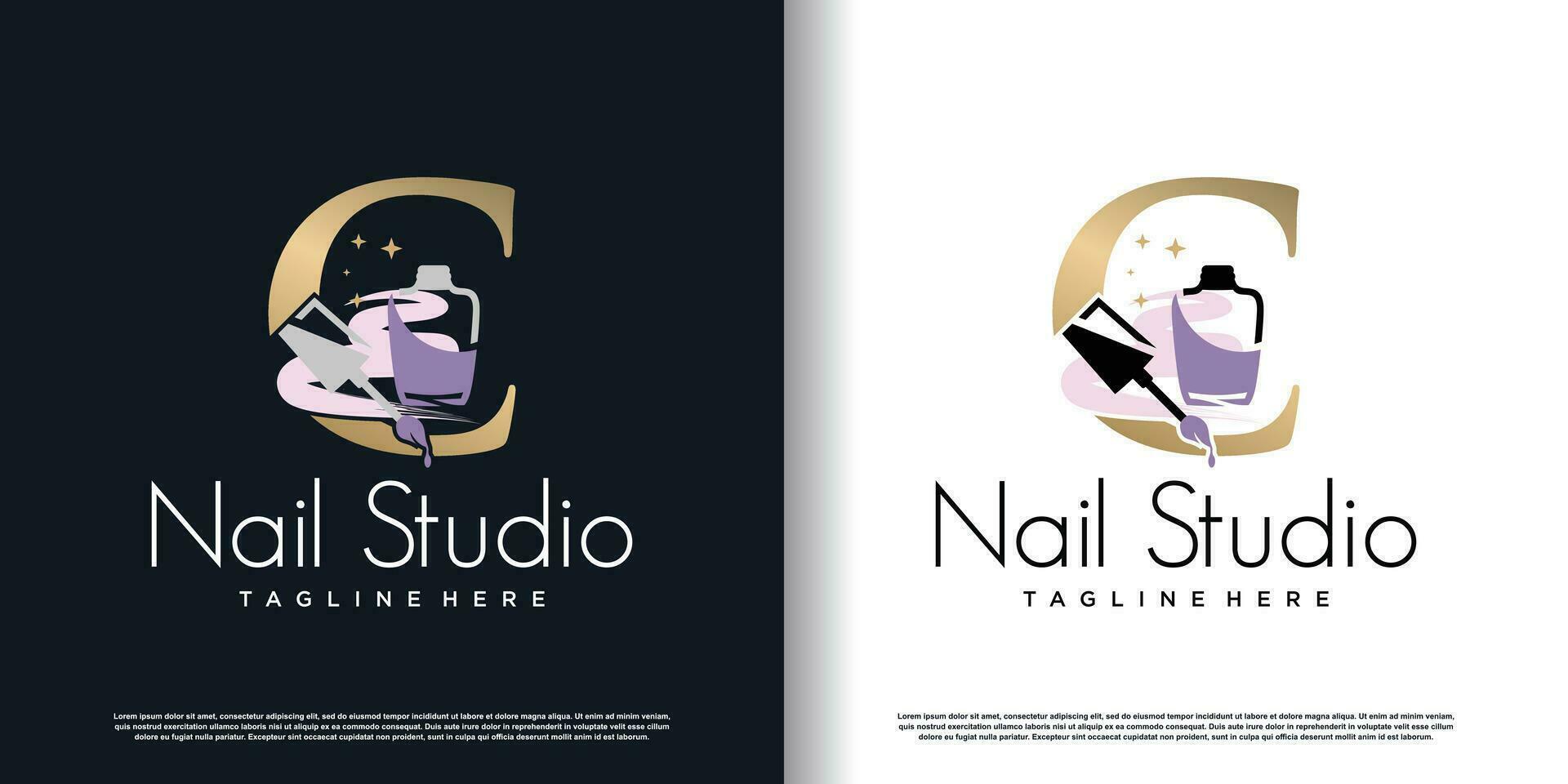 initial letter C logo design template with nail polish icon and creative concept premium vector