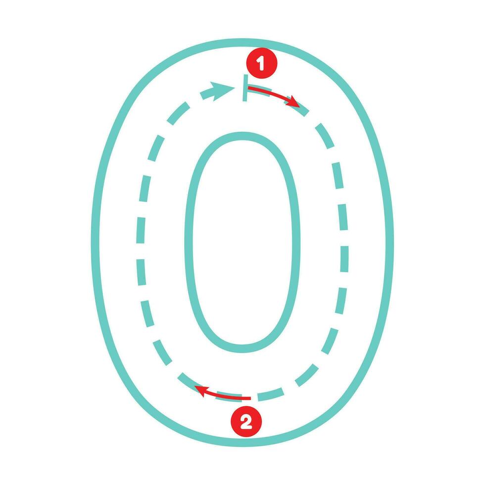 Write number zero with tracing guide. Outline number. Preschool worksheet for kids exercise. Education maths page vector