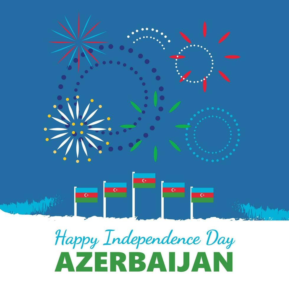 Azerbaijan independence day celebration with flags and firework. vector