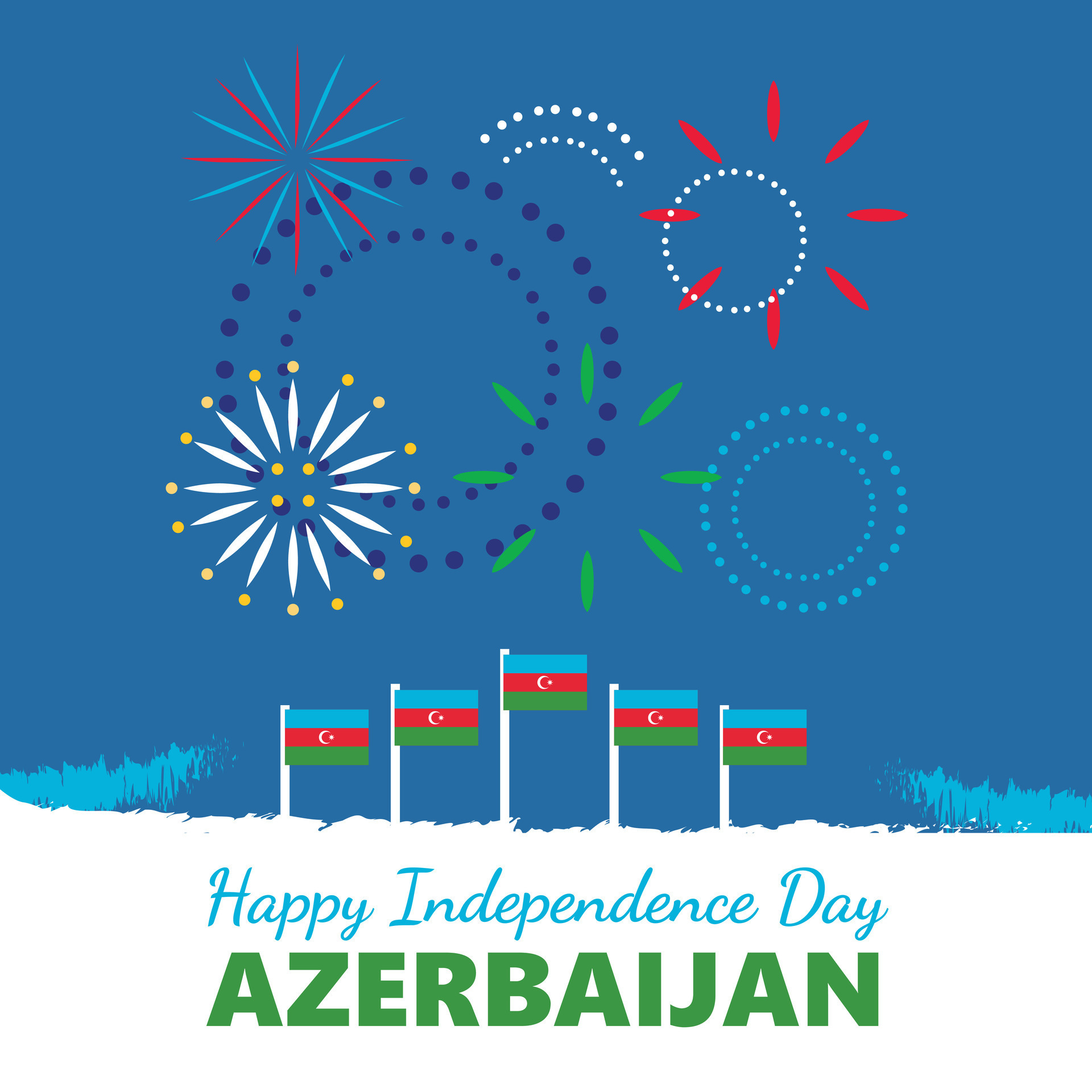 Azerbaijan independence day celebration with flags and firework