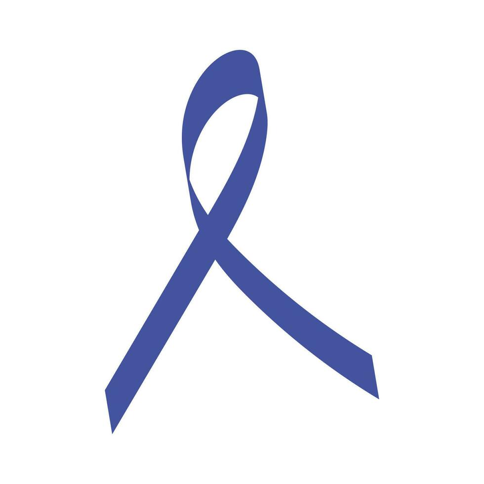 Blue ribbon. Awareness prostate cancer of men health in November. Blue ribbon in hands isolated on deep blue background. Symbol of oncology affected man. Copy space vector