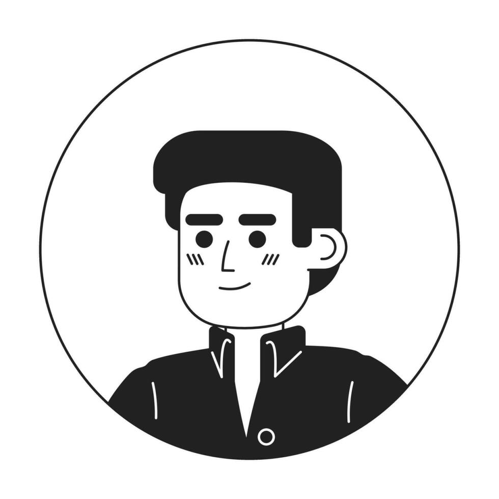 Cheerful young adult man monochrome flat linear character head. Hispanic male person. Editable outline hand drawn human face icon. 2D cartoon spot vector avatar illustration for animation