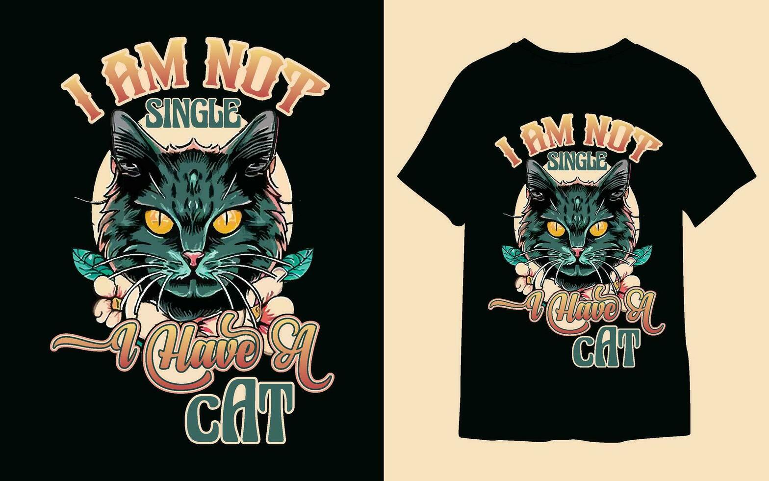 vintage cat t-shirt design, vintage floral cat t-shirt design. vector
