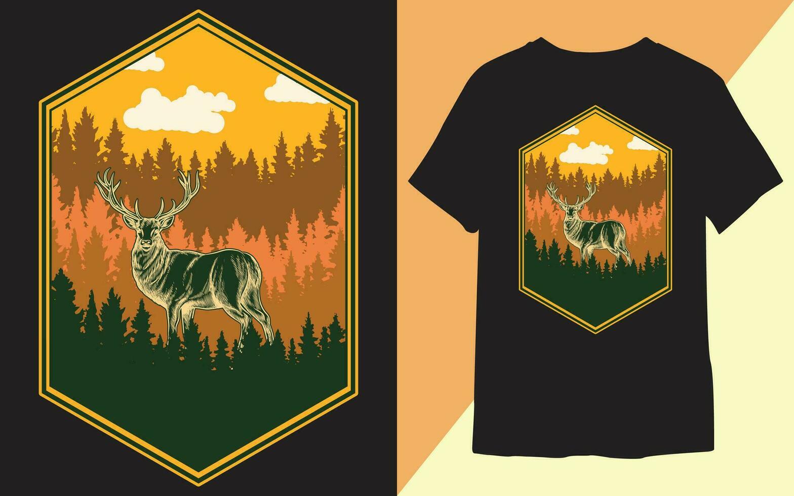 Clásico ciervo caza camiseta diseño. vector