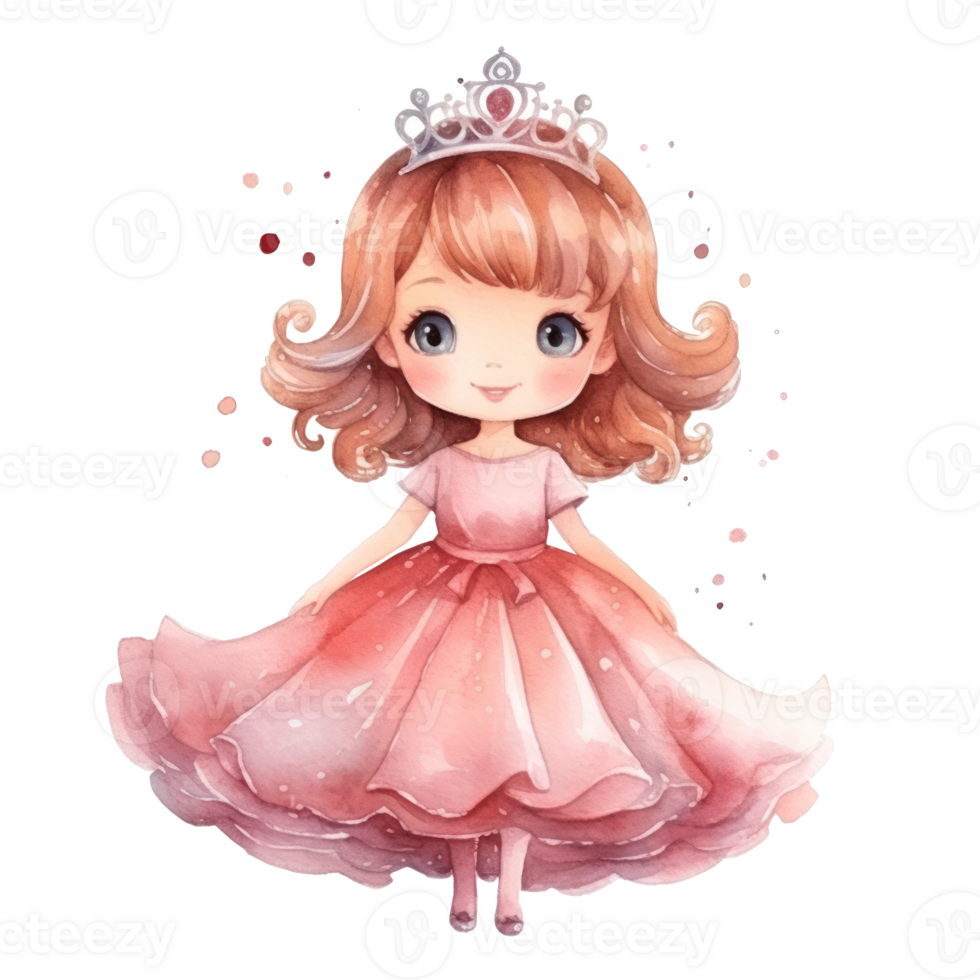 mignonne aquarelle princesse. illustration ai génératif png