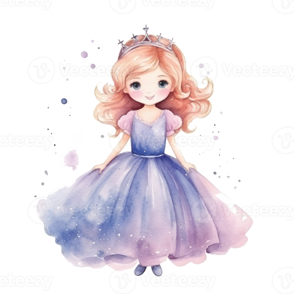 mignonne aquarelle princesse. illustration ai génératif png