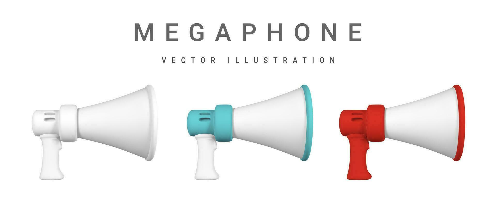 Realistic 3d megaphone. Plastic megaphone with shadow. Vector illustration