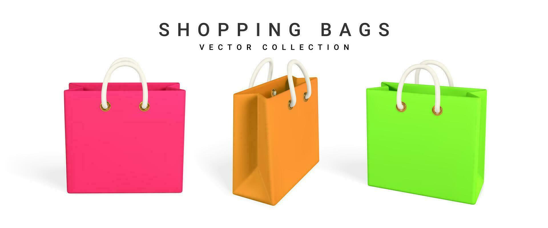 3d empty shopping bags on a white background. Shopping concept. Vector illustration