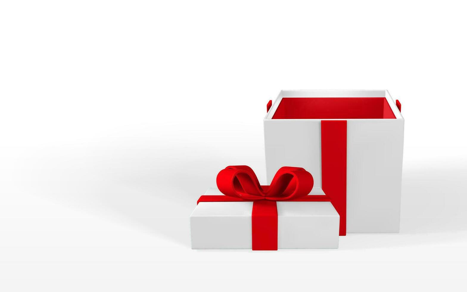 3D render and draw by mesh realistic gift box with bow. Paper box with shadow isolated on white background. Vector illustration