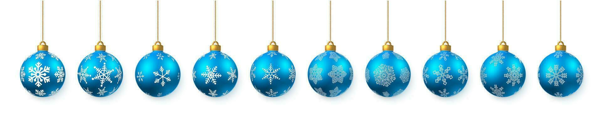 Blue shiny glowing Christmas balls. Xmas glass ball. Holiday decoration template. Vector illustration