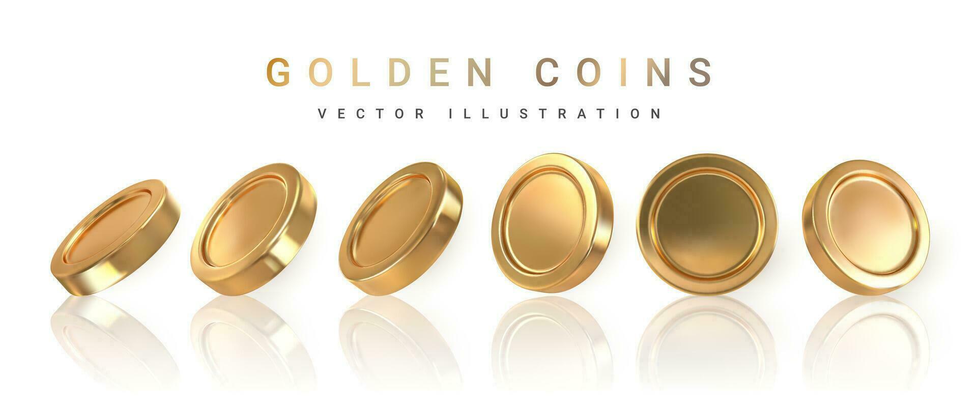 Set of realistic of gold coins isolated on white background. Vector illustration