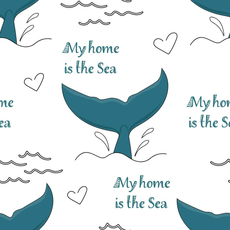 A tail of a whale with splash seamless pattern vector