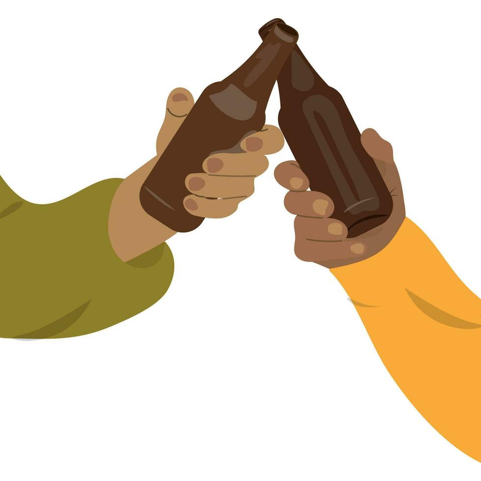 Black people hold bottles of beer vector