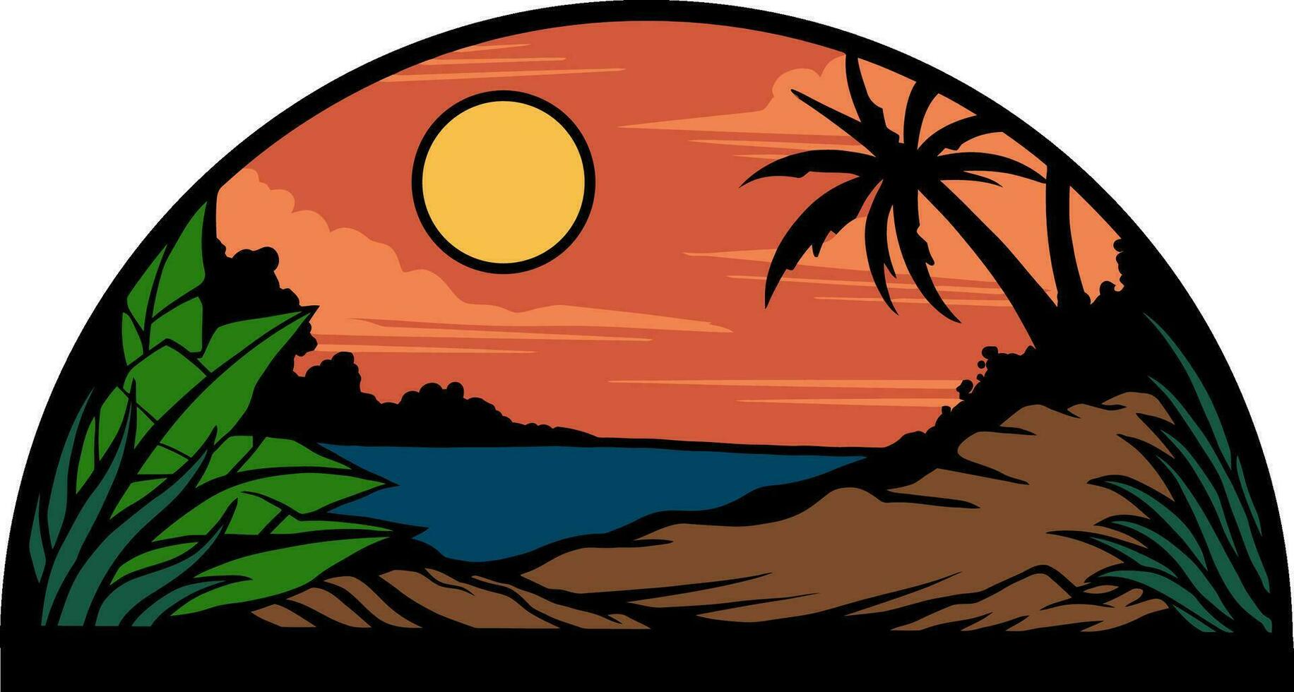 puesta de sol playa logo vector