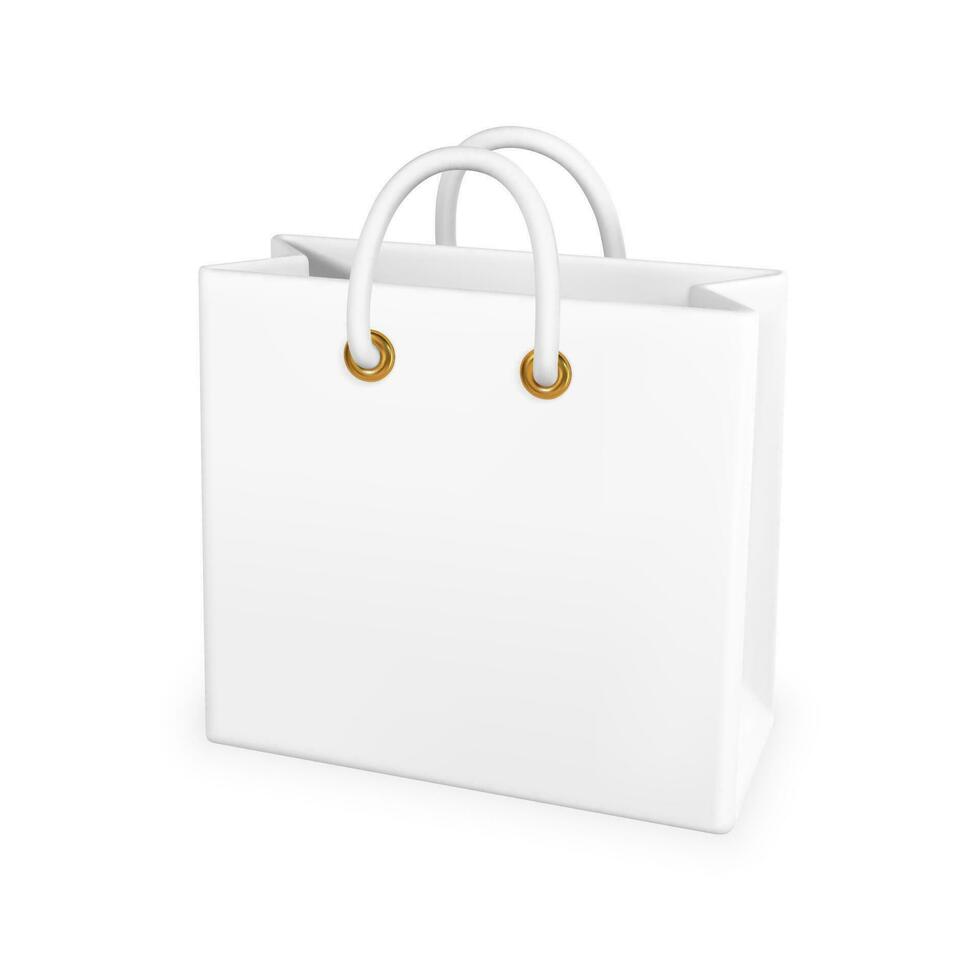 3d vacío blanco compras bolso aislado en blanco antecedentes. compras concepto. vector ilustración