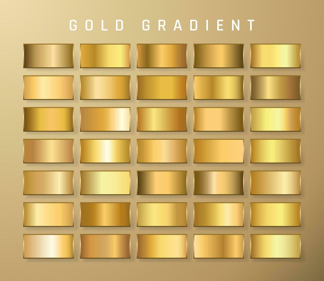 Collection of golden metallic gradient. Brilliant plates with gold effect. Vector illustration