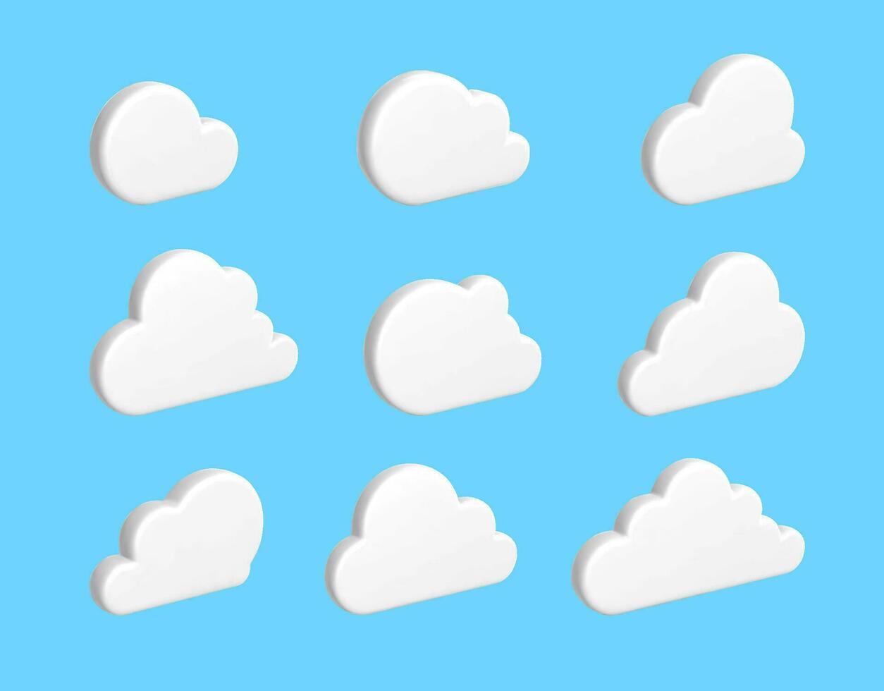 3D render Cloud. White plastic cloud isolated on blue background. Vector illustration