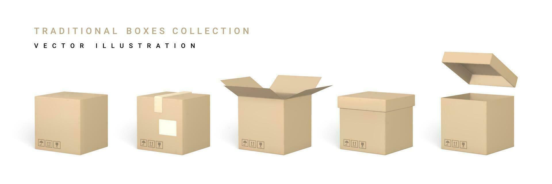 Set of realistic cardboard boxes. Delivery service concept. Vector illustration