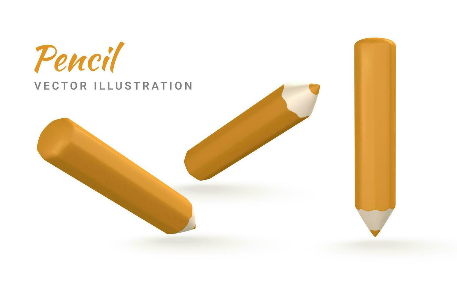 Cute cartoon yellow 3d pencil. Wooden pencil for writing and drawing. Vector illustration