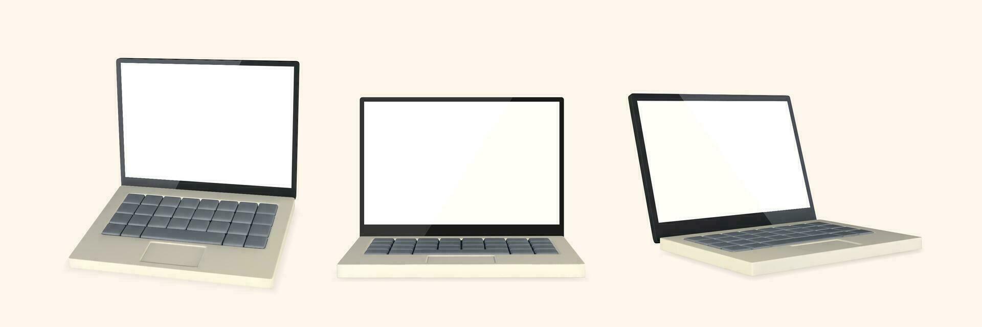 3d realistic laptop with blank screen on light background. Vector illustration
